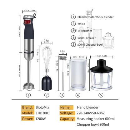 BioloMix par ELEKCHEF 5 en 1 multifonctionnel 1200W électrique mélangeur – Image 17